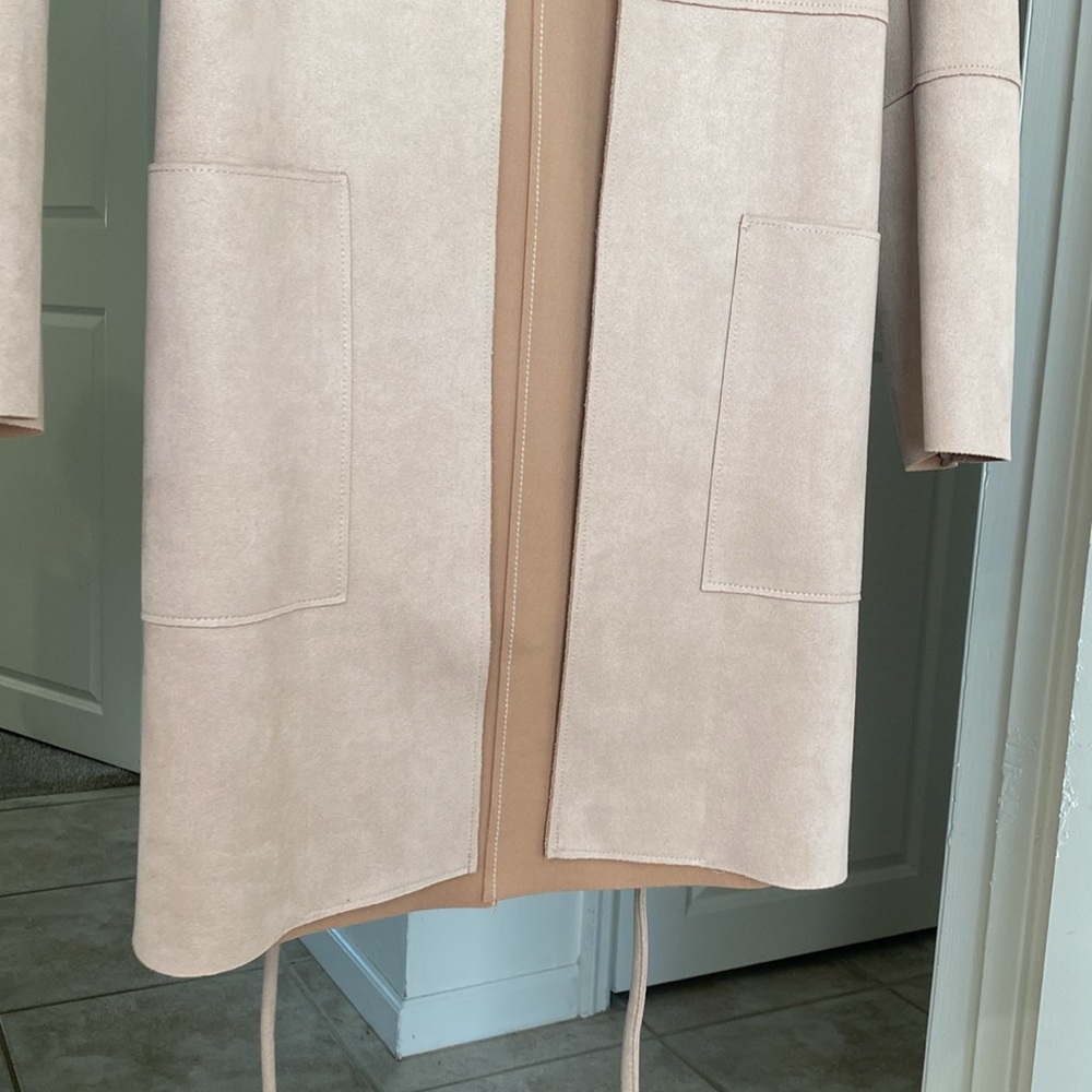 🌼 H&M Tan Longline Suede feeling/looking material Blush Coat - Picture 3 of 13
